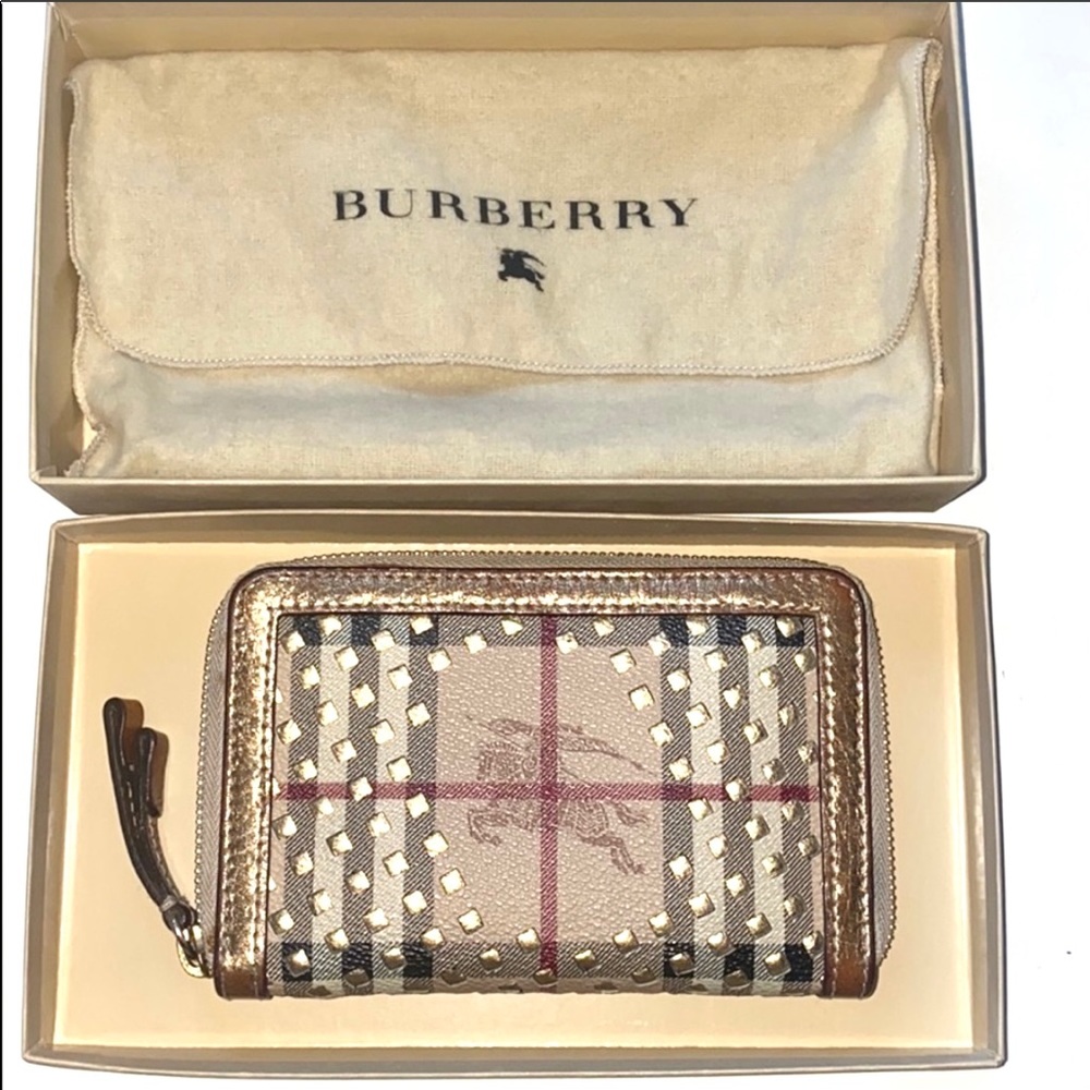 Burberry Haymarket Check Zip Wallet Metallic Gold